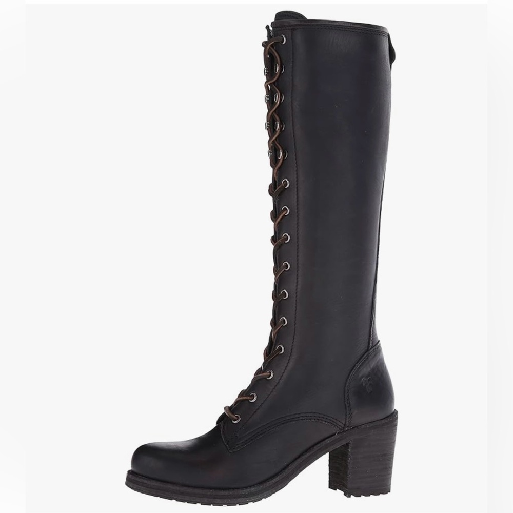 Frye Karen Tall Lace-Up Leather Boots black 7.5 - Picture 14 of 16
